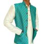 Pulka Men's Woven Design Jacquard Nehru Jacket (Dark Sea Green,Light Sky Blue)