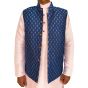 Pulka Men's Woven Design Jacquard Nehru Jacket (Navy Blue)