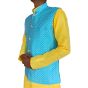 Pulka Men's Woven Design Jacquard Nehru Jacket (Sky Blue)