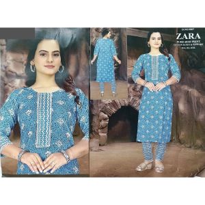 Zara Printed Cotton Mulmul Kurti Pant Set for Women