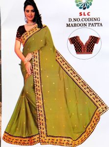Thread Work Embroidery  Saree With Blouse Piece