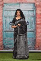 Traditional Block Print Cotton Mulmul Saree With Blouse Piece