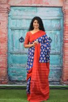 Traditional Abstract Block Print Cotton Mulmul Saree with Blouse Piece