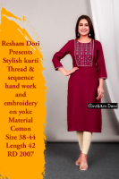 Cotton kurti with hand work and embroidery