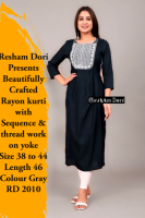 Rayon kurti with sequins  & thread work on yoke
